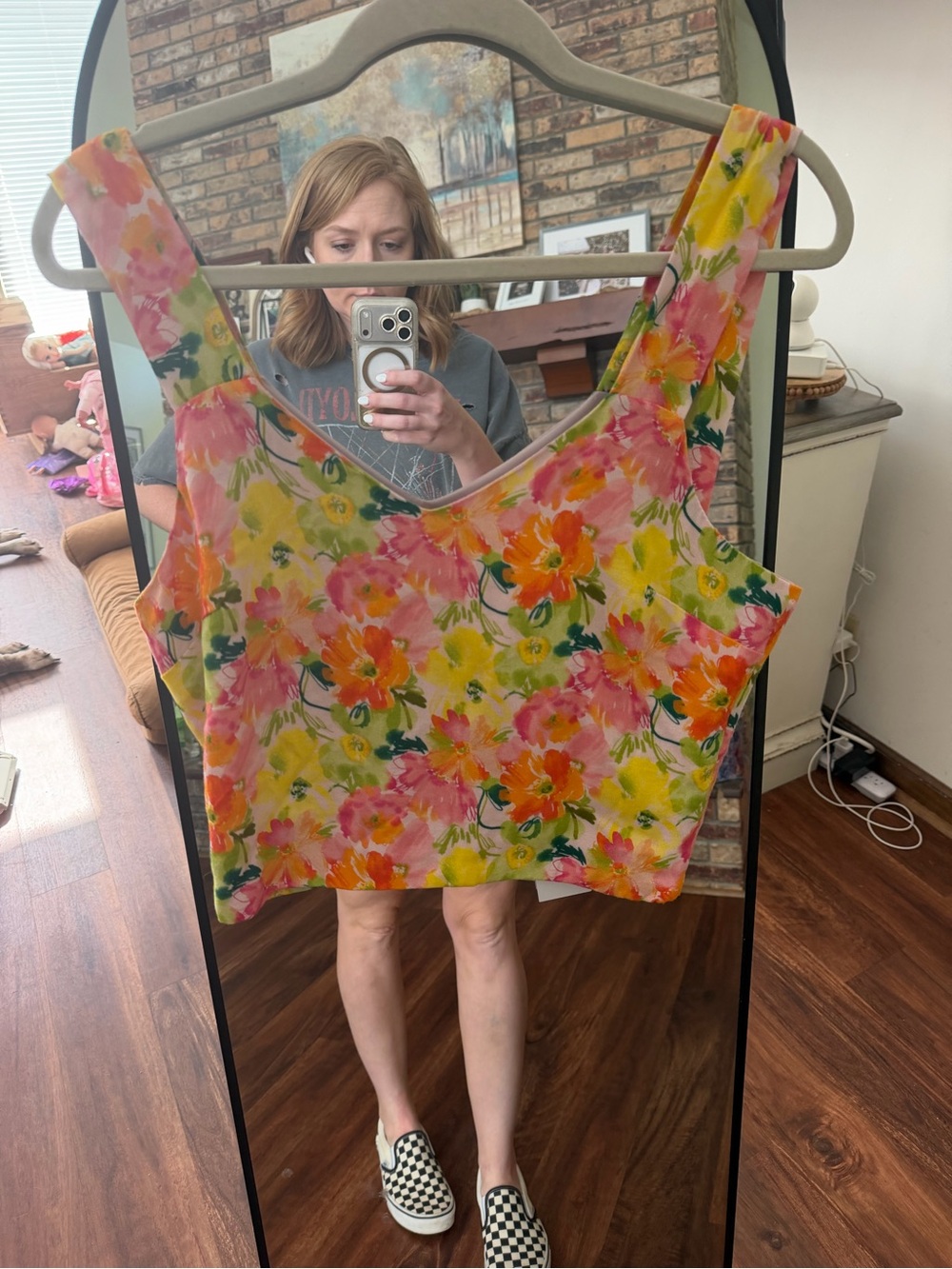 Sage Floral Scoop Neck Tank Top in Pink, Yellow & Green